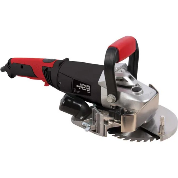 Close-up of ROBERTS Longneck Plus 6" Jamb Saw with vacuum port attached