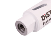 Close-up of a white cylindrical object with a threaded end, featuring the brand 'DISTINCTIVE'.