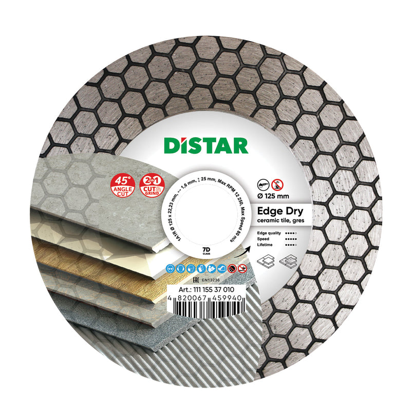 Edge Dry Diamond Blade 4.5"–5" – 45° Dry Tile Cutting Blade for Ceramic & Porcelain