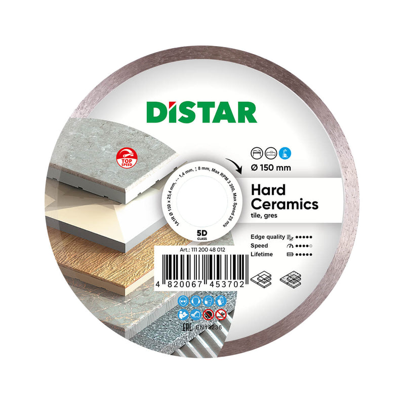 Diamond cutting disc with Distar branding and specifications on a white background