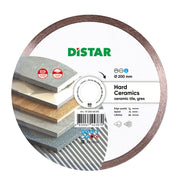 Distar diamond wheel for hard ceramics with sample tiles on a white background