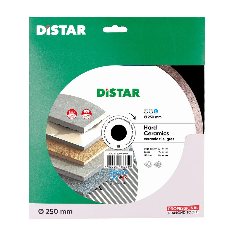 Distar diamond blade packaging for hard ceramics on a white background