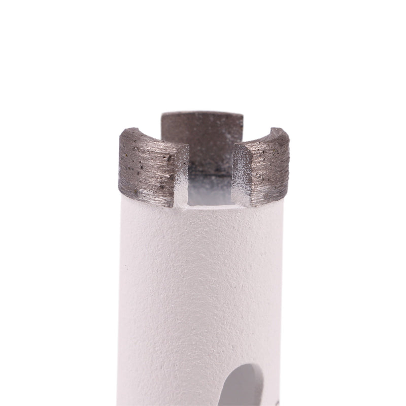 Close-up of a diamond core drill bit on a white background