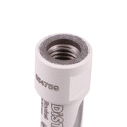 Metal fitting with threaded end on a white background