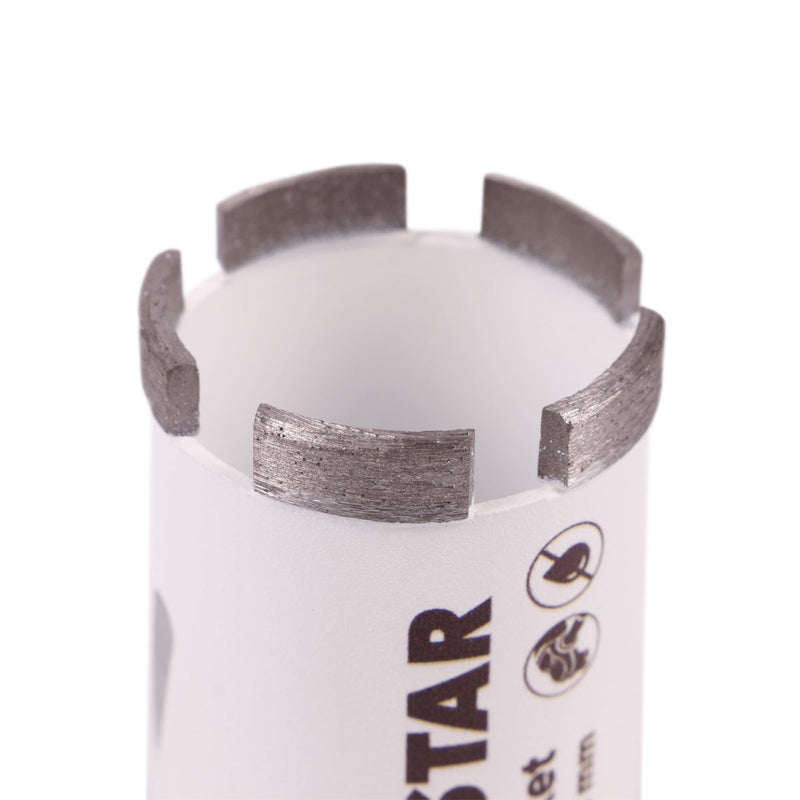 Diamond-tipped drill bit on a white background