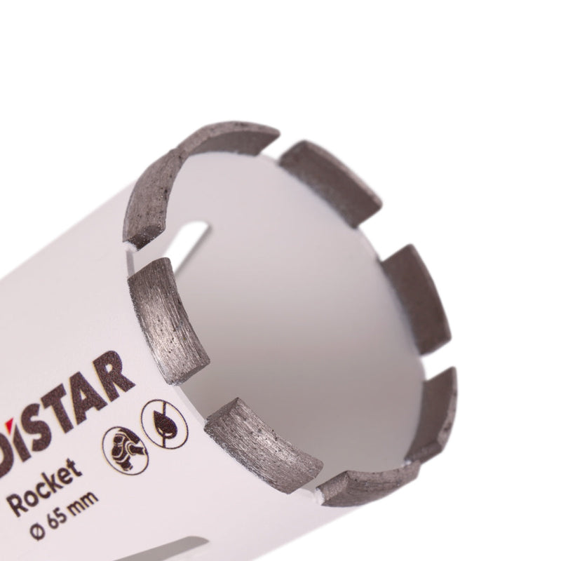 Close-up of a circular saw blade with a brand label on a white background.