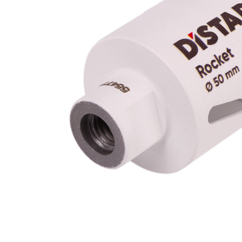 Close-up of a white cylindrical object with 'DISTAR' branding on a white background