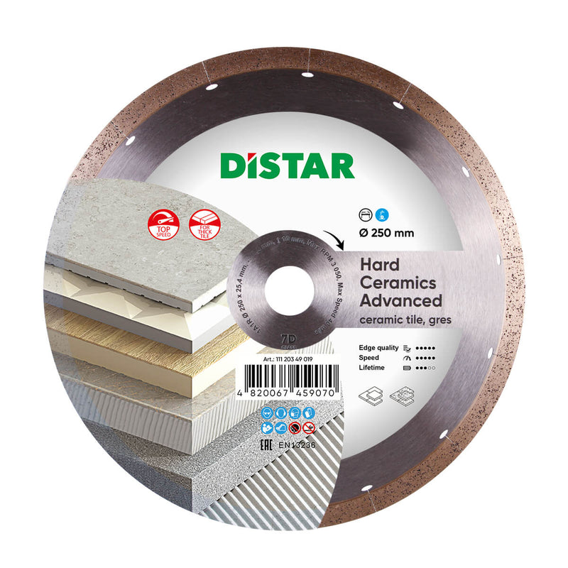 Diamond cutting disc with Distar branding and specifications on a white background