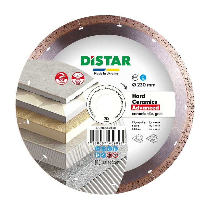 Diamond blade for hard ceramics with Distar branding on a white background