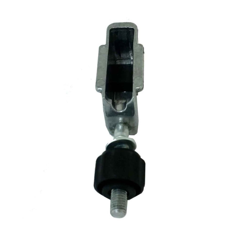 Rail end support underside view with black base and threaded mounting stud