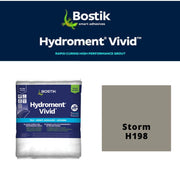 Bostik Hydroment Vivid grout packaging with color swatch labeled 'Storm H198' on a white background
