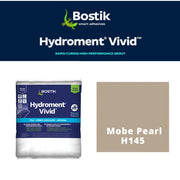 Bostik Hydroment Vivid grout packaging with Mobe Pearl H145 color swatch on a white background