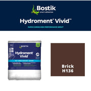 Bostik Hydroment Vivid grout packaging with color swatch for Brick H136 on a white background