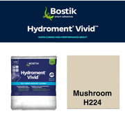 Bostik Hydroment Vivid grout packaging with color swatch labeled H224 Mushroom on a white background