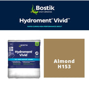 Bostik Hydroment Vivid grout packaging with color swatch labeled 'Almond H153' on a white background