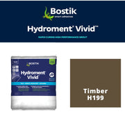 Bostik Hydroment Vivid grout packaging with Timber H199 color swatch on a white background