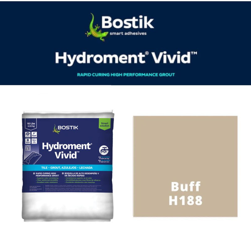Bostik Hydroment Vivid grout packaging with color swatch on a white background