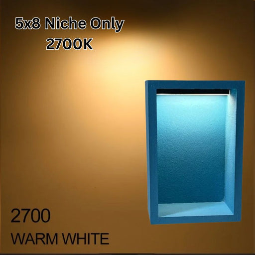 5x8 LED niche only with warm white glow (2700K) shown inside the recess