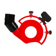 Red and black mechanical device on a white background