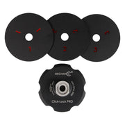 Three black pulley wheels with numbers and a MECHANIC Click-Lock PRO pulley on a white background.
