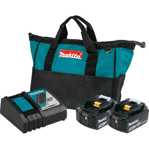 Makita BL1850BDC2 18V LXT Lithium-Ion Battery and Rapid Optimum Charger Starter Pack with 2 Batteries, Charger, and Tool Bag