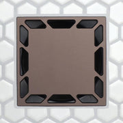 Matte black square drain grate with edge slots and smooth center panel