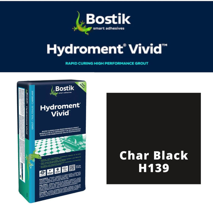 H139 (25 lbs): Bostik Hydroment Vivid Grout - Char Black H139, High-Performance Grout for Resilient Tile Installations