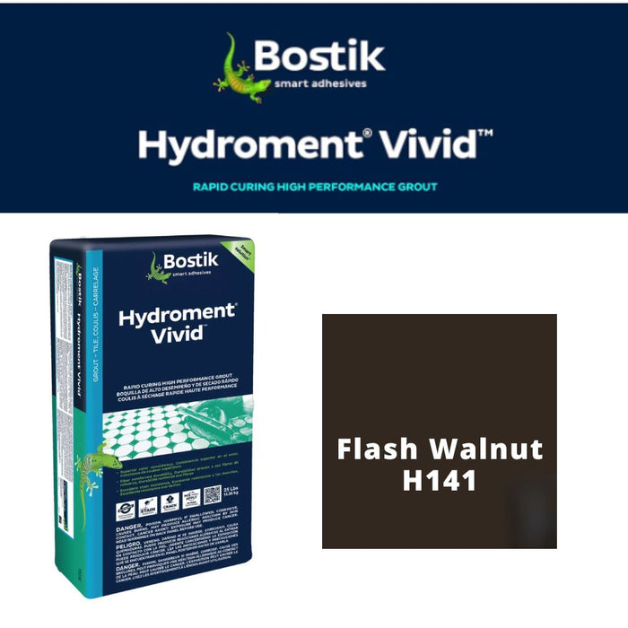 H141 (25 lbs): Bostik Hydroment Vivid Grout - Flash Walnut H141, Stain-Resistant Grout for Professional Use