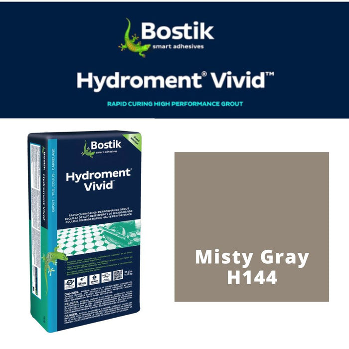 H144 (25 lbs): Bostik Hydroment Vivid Grout - Misty Gray H144, Advanced Grout for Efflorescence and Stain Resistance