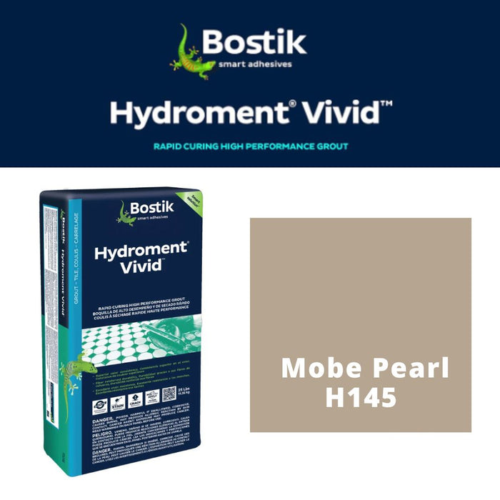 H145 (25 lbs): Bostik Hydroment Vivid Grout - Mobe Pearl H145, Stain-Resistant Grout with Antimicrobial Protection