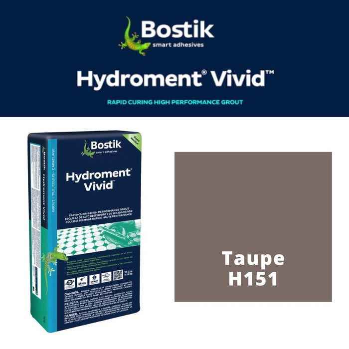 H151 (25 lbs): Bostik Hydroment Vivid Grout - Taupe H151, Rapid Curing, Color-Consistent Grout for Professional Use