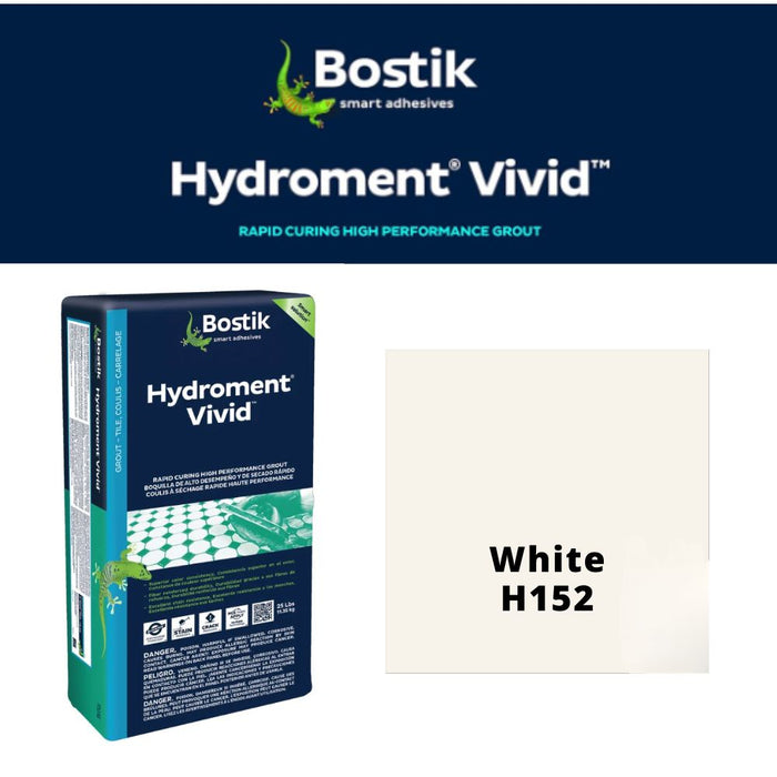 H152 (25 lbs): Bostik Hydroment Vivid Grout - White H152, Advanced Grout for Flawless Tile Finishes