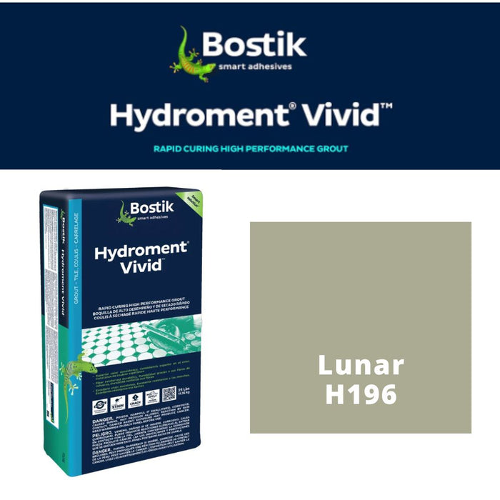 H196 (25 lbs): Bostik Hydroment Vivid Grout - Lunar H196, Rapid Curing, Stain-Resistant Grout for Tile