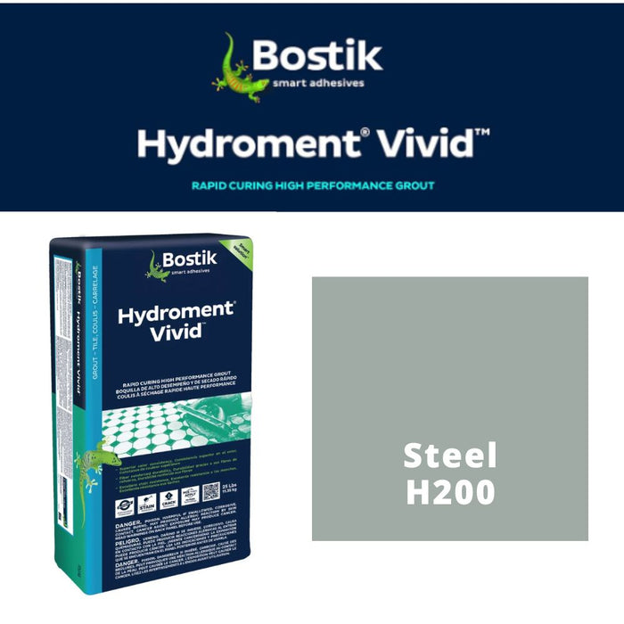 H200 (25 lbs): Bostik Hydroment Vivid Grout - Steel H200, High-Quality Grout for Consistent Color and Strength