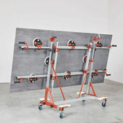 Large tile transport cart with adjustable side arms and suction-style lifting heads
