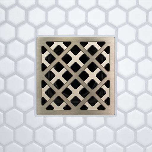 FloFX Chainlink Drain Grate in Brushed Nickel finish for compatible FloFX shower drain