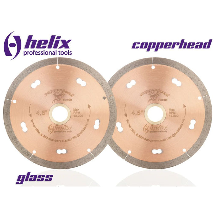 Helix Copperhead Glass Blade features a copper core to help dissipate the heat generated when cutting ultra-hard materials, like glass.