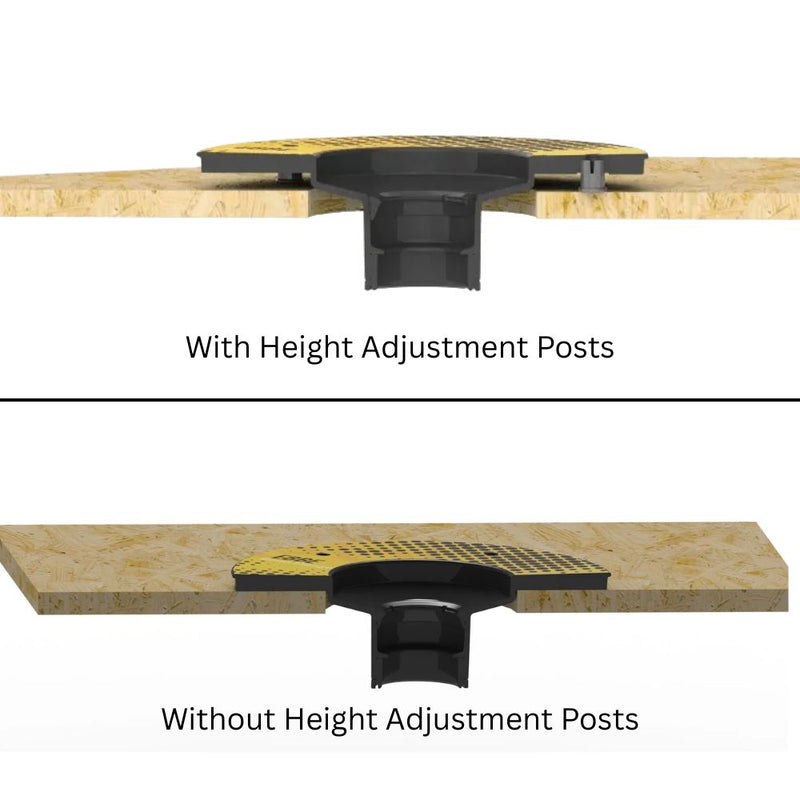 Diagram of Ebbe Bond Flange with and without the height adjustment posts.