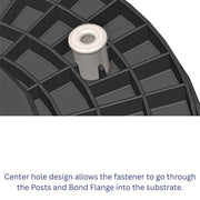 Close-up of a height post with a center hole design on a bond flange.