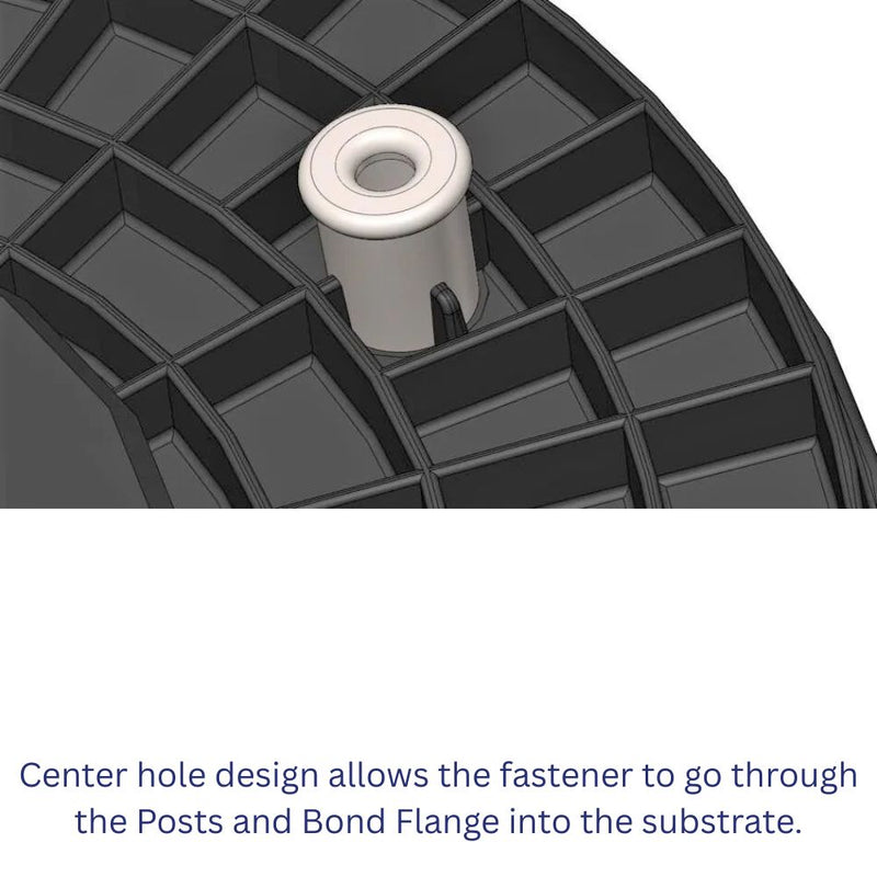 Close-up of a height post with a center hole design on a bond flange.