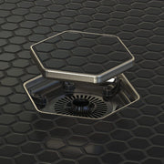 Tile-in hex drain with brushed nickel style rim and black central grate
