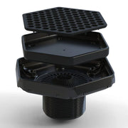 Ebbe Tile-In Hex Drain in matte black with hex grating and side water outlet