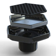 Ebbe Tile-In Hex Drain with matte black hex grating and threaded base