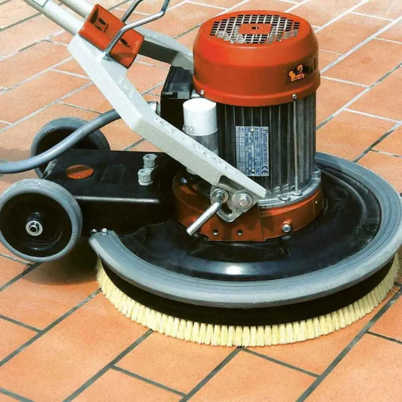 Maxititina cleaning grout lines with nylon floor brush