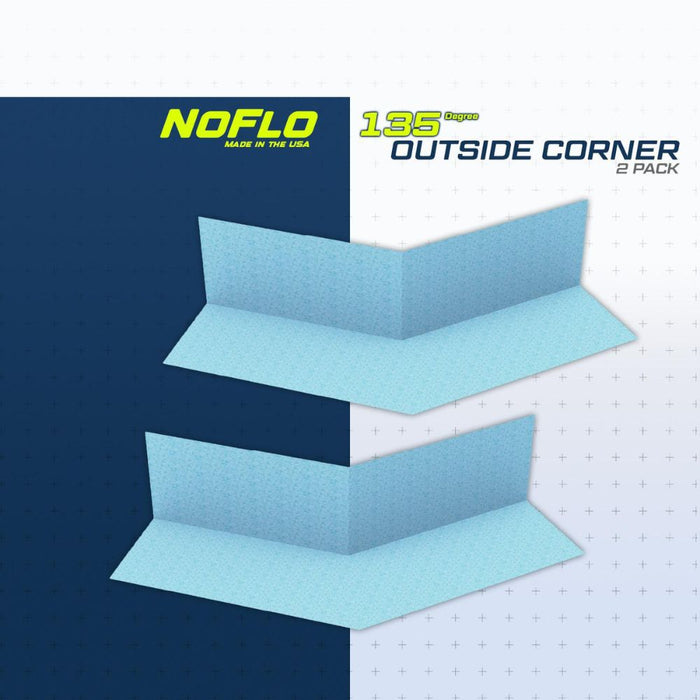 Preformed NoFlo™ 135° outside corner for waterproofing.
