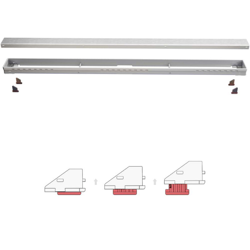 gradual height adjustment set patented by Gruen; no more alignment problems of height and elevation differences occur during installation.