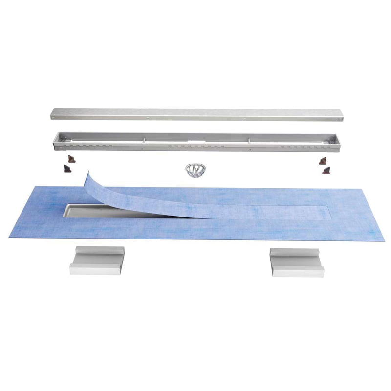 The Gruen Proline linear floor drain with a perforated membrane, ideal for use with leading waterproof membrane systems