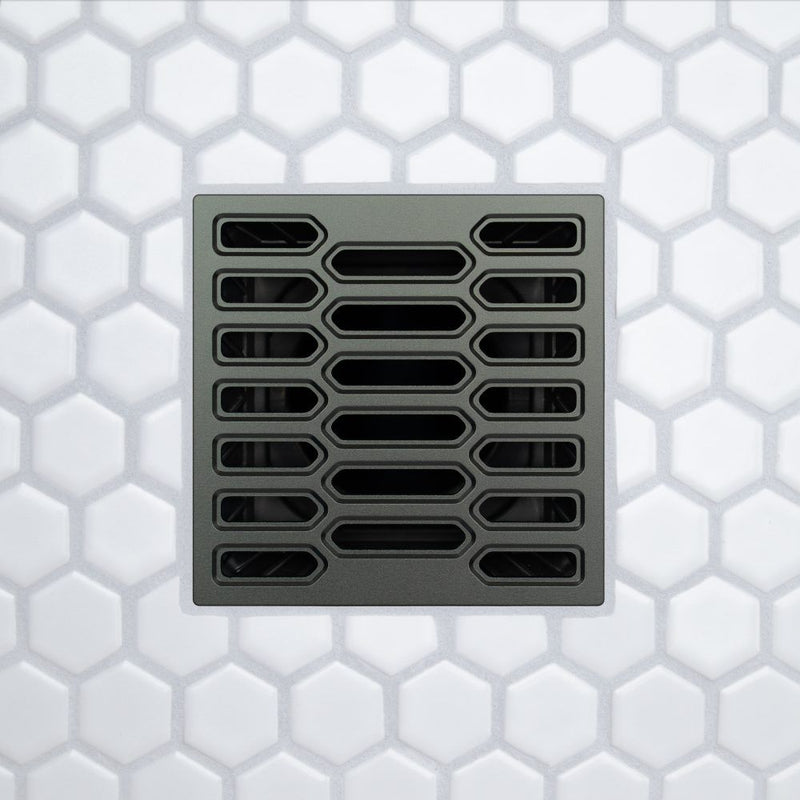 FloFX Hex3D Drain Grate in Graphite Grey finish for compatible FloFX shower drain