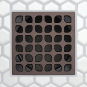 Square FloFX Modern Retro design drain grate with Satin Bronze finish and evenly spaced rounded holes