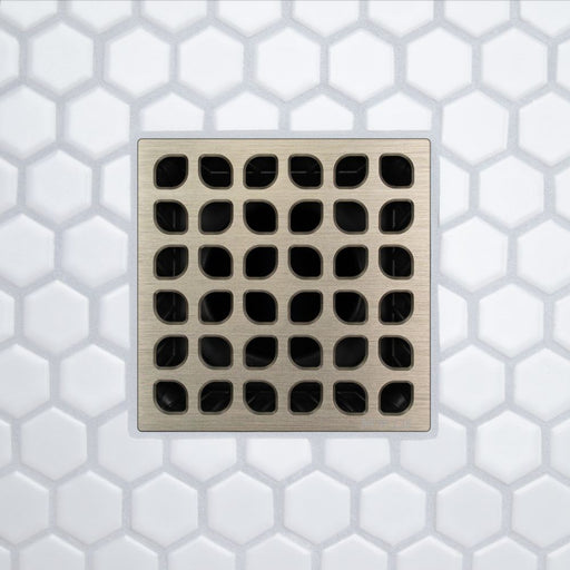 FloFX Modern Retro Drain Grate in Brushed Nickel finish for compatible FloFX shower drain
